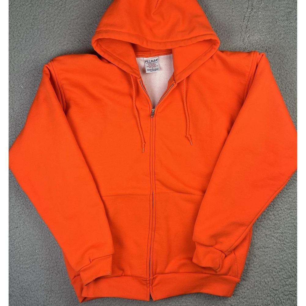 Vtg Pluma Hoodie Blaze Orange Thermal Lined Full Zip Jacket Distressed Mens L